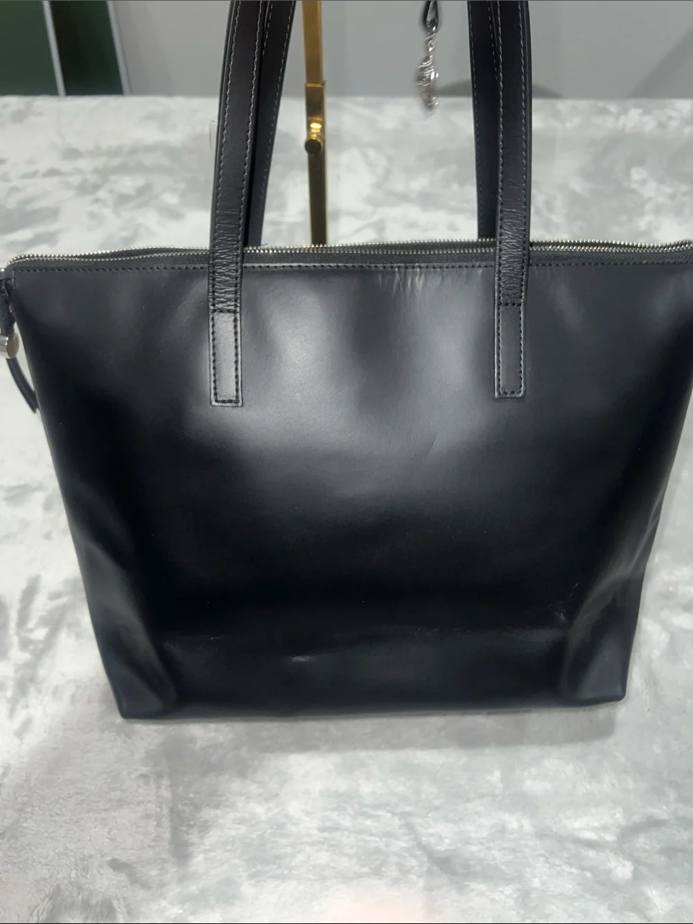 Carpisa Vera Pelle Black Genuine Leather Tote Bag Made in Italy Turtle Charm